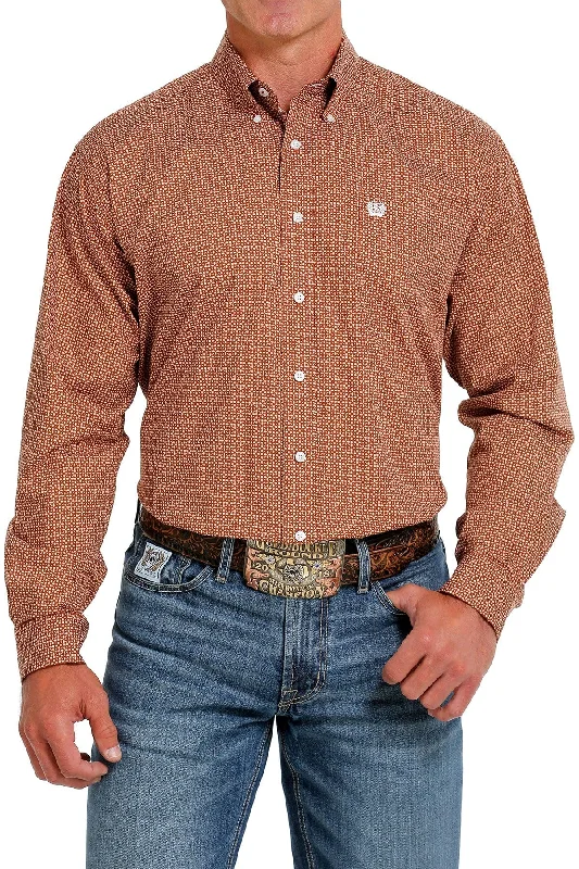 Hiking shirt waterproof mountain-Men's Geometric Print Button-Down Long Sleeve Western Shirt - Floral Brown