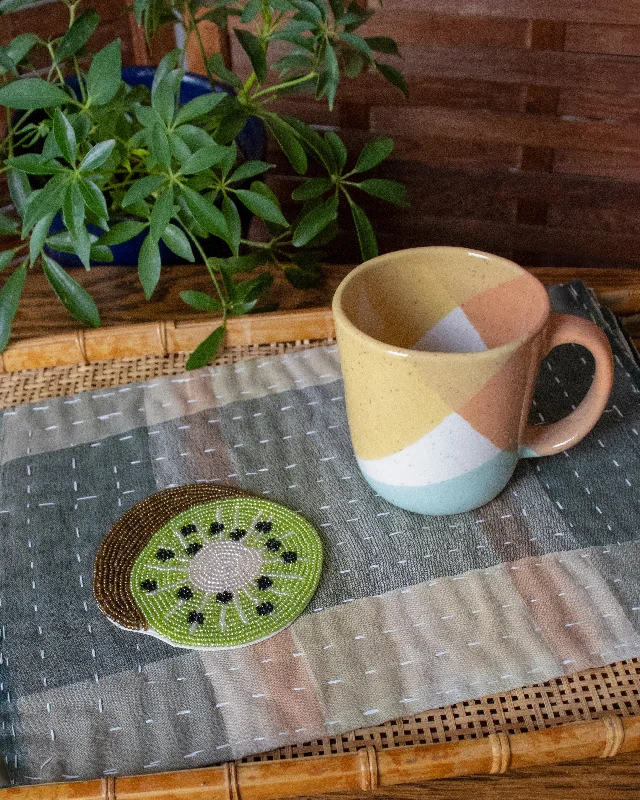 Coaster, Bisque, Beaded Kiwi