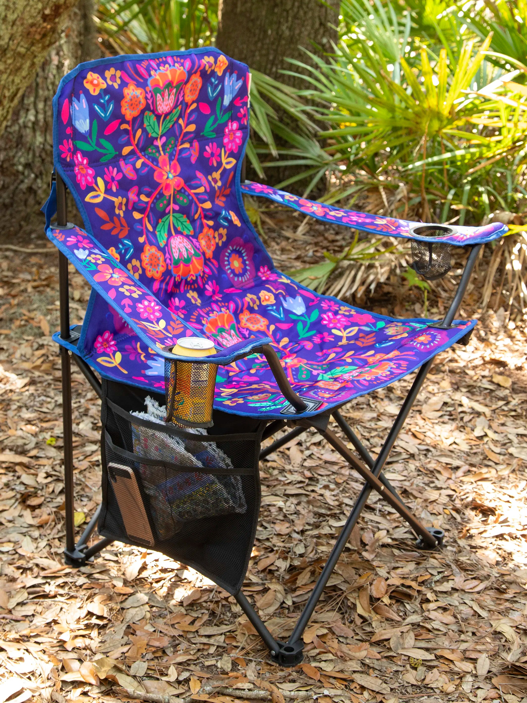 Folding Camp Chair - Navy Folk Flower