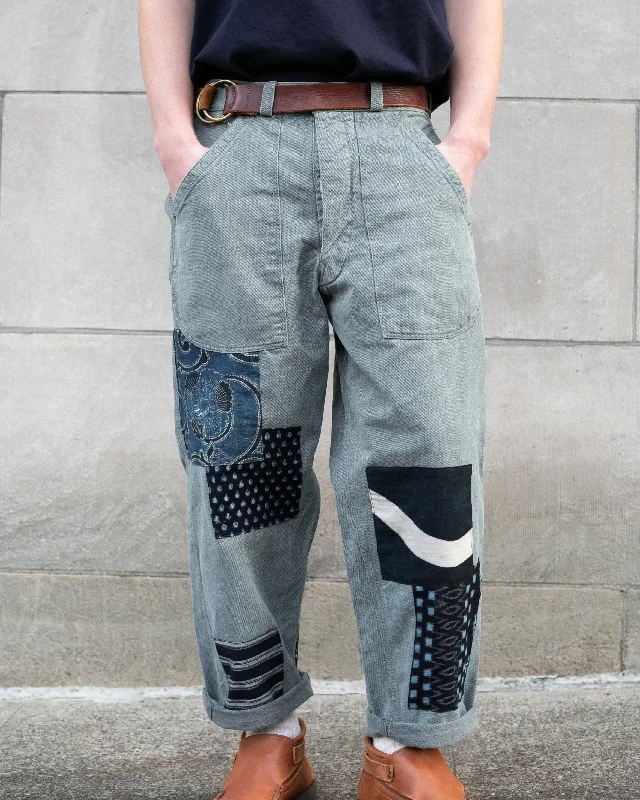 Hiking Pants khaccc rugged-Kiriko Custom Denim Jeans, Patched Swiss Army Military Pants, Indigo Patches - 33