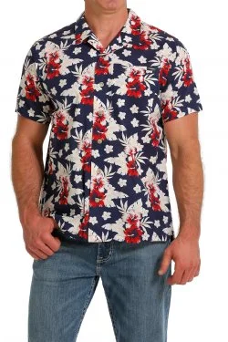 Hiking shirt thermal outdoor-Men's Hawaiian Print Short Sleeve Camp Shirt - Blue / Red / White