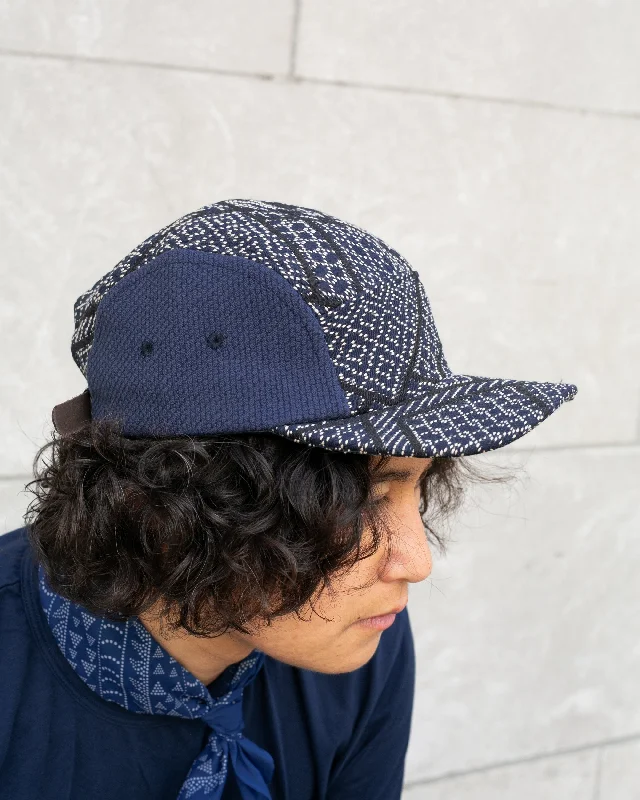 Kiriko Original Cap, 5-Panel, Two Tone, Indigo and Black Sashiko Hishi X Sashi-Ori