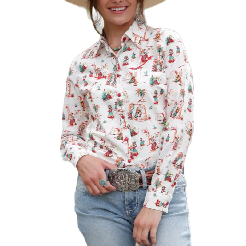 Hiking shirt recycled forest-Women's Latin City Print Button Up Shirt