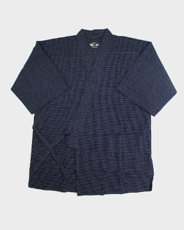 ToK Jinbei Set, Chijimi Weave, Indigo with Thin White Grid