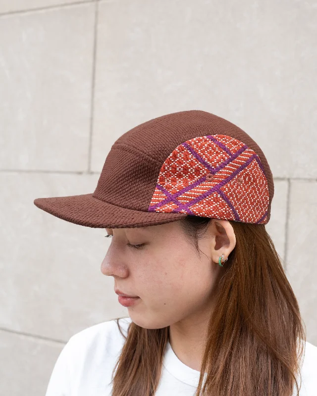 Kiriko Original Cap, 5-Panel, Two Tone, Burnt Scarlet and Violet Sashiko Hishi X Sashi-Ori