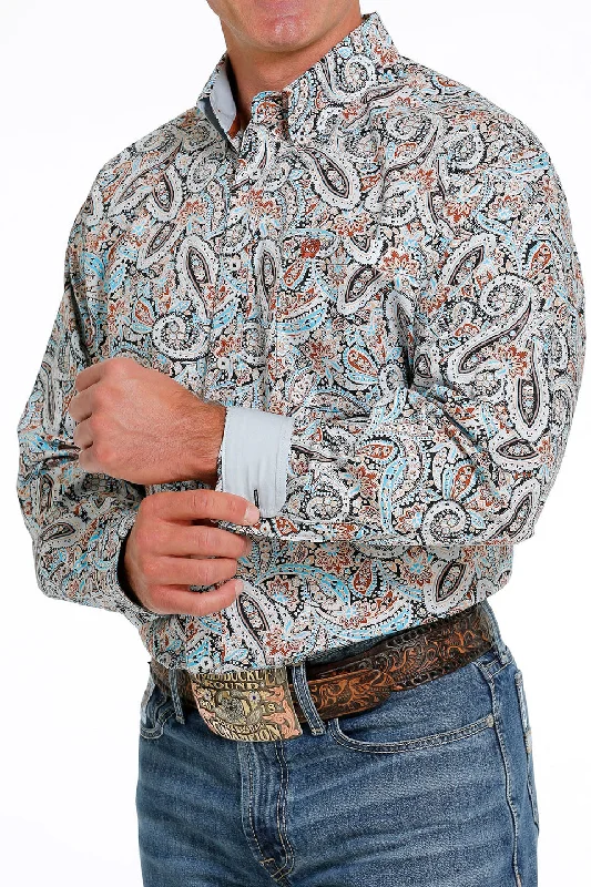 Hiking shirt cool durable-Men's Paisley Print Button-Down Long Sleeve Western Shirt - Multicolor