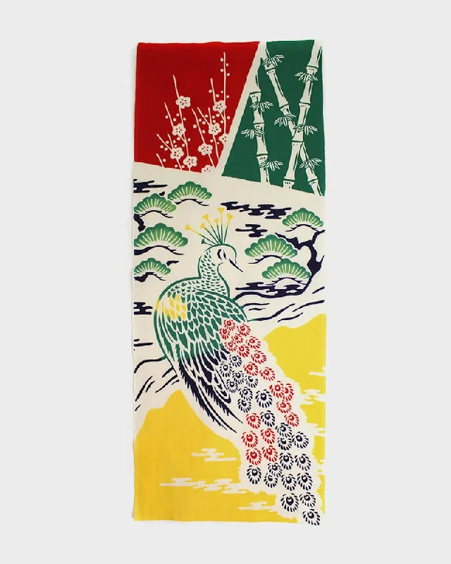 Tenugui, Chusen-Zome, Peacock, Plum, Pine and Bamboo