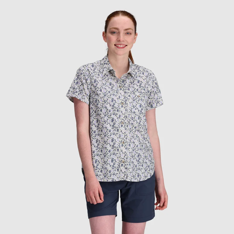 Hiking shirt roll-up sleeves camping-Women's Rooftop Short Sleeve Shirt