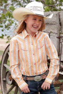 Hiking shirt tactical waterproof-Girl's Stripe Snap Western Shirt