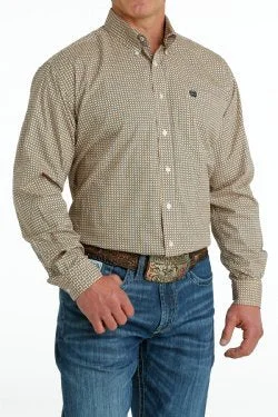 Hiking shirt layered casual-Men's Medallion Print Button-Down Long Sleeve Western Shirt - White / Blue / Orange