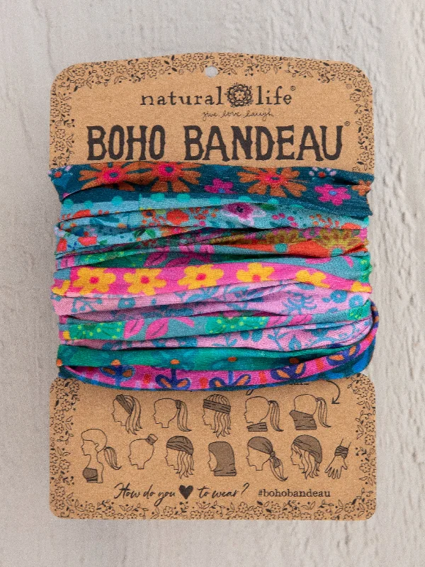 Full Boho Bandeau® Headband - Blue Pink Borders