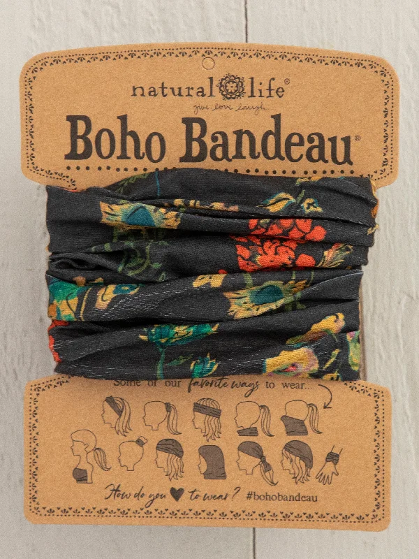 Full Boho Bandeau® Headband - Charcoal Orange Floral